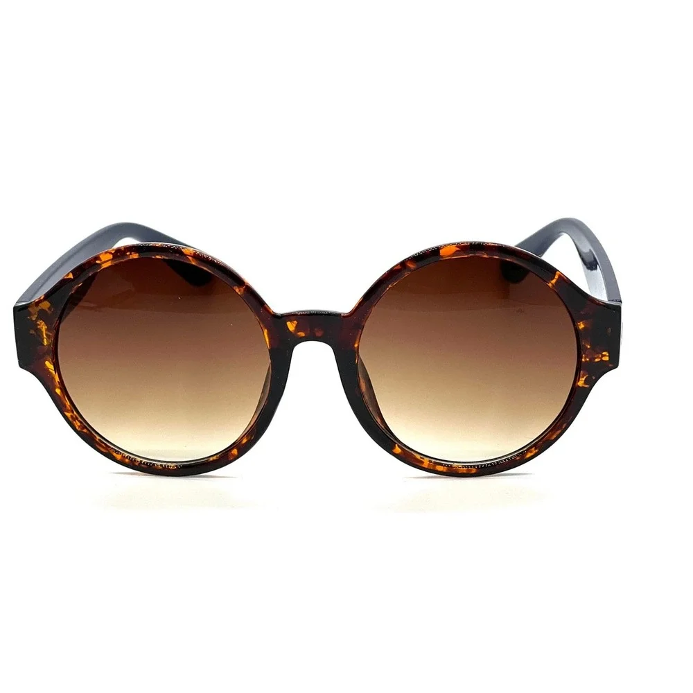 Round Sunglasses Tortoise Shell Brown Gradient Lens Fashion Shades Hippie Lentes